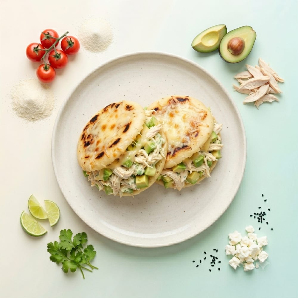 Arepas Reinas Pepiadas au Poulet Avocat et Fromage Fondu
