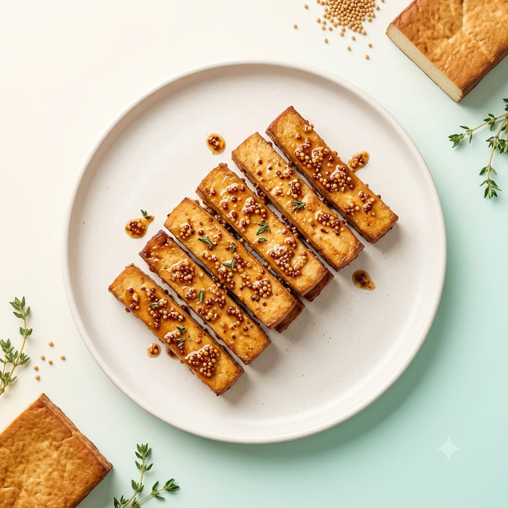 Bâtonnets de tofu fumé et moutarde à l'ancienne