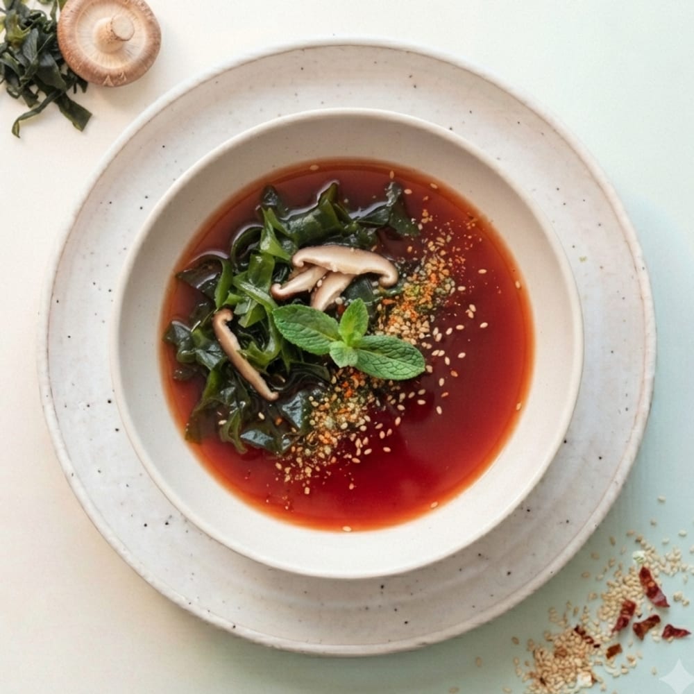 Bouillon de miso rouge aux algues wakame