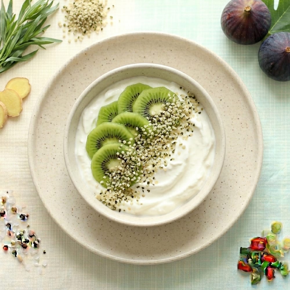 Bowl de fromage blanc au kiwi et graines de chanvre
