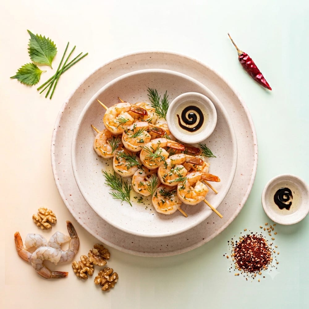Brochette de crevettes cuites et aneth