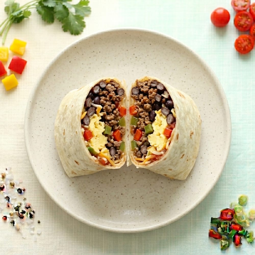 Burrito matinal au boeuf haché et haricots noirs