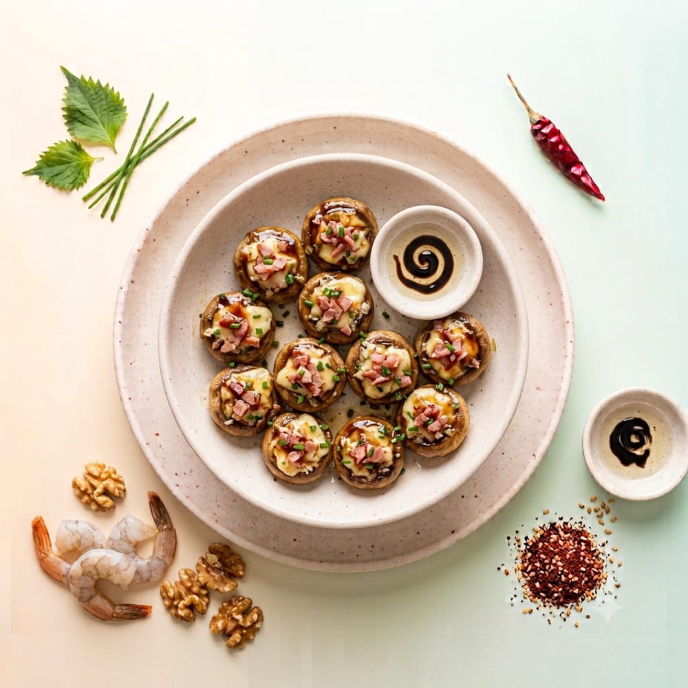 Champignons farcis à la cancoillotte et bacon de dinde