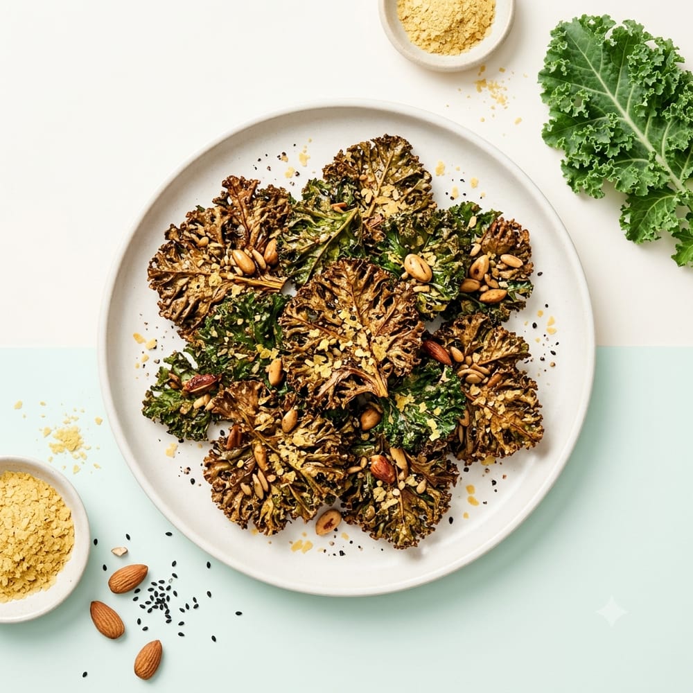 Chips de chou kale grillées à la levure maltée