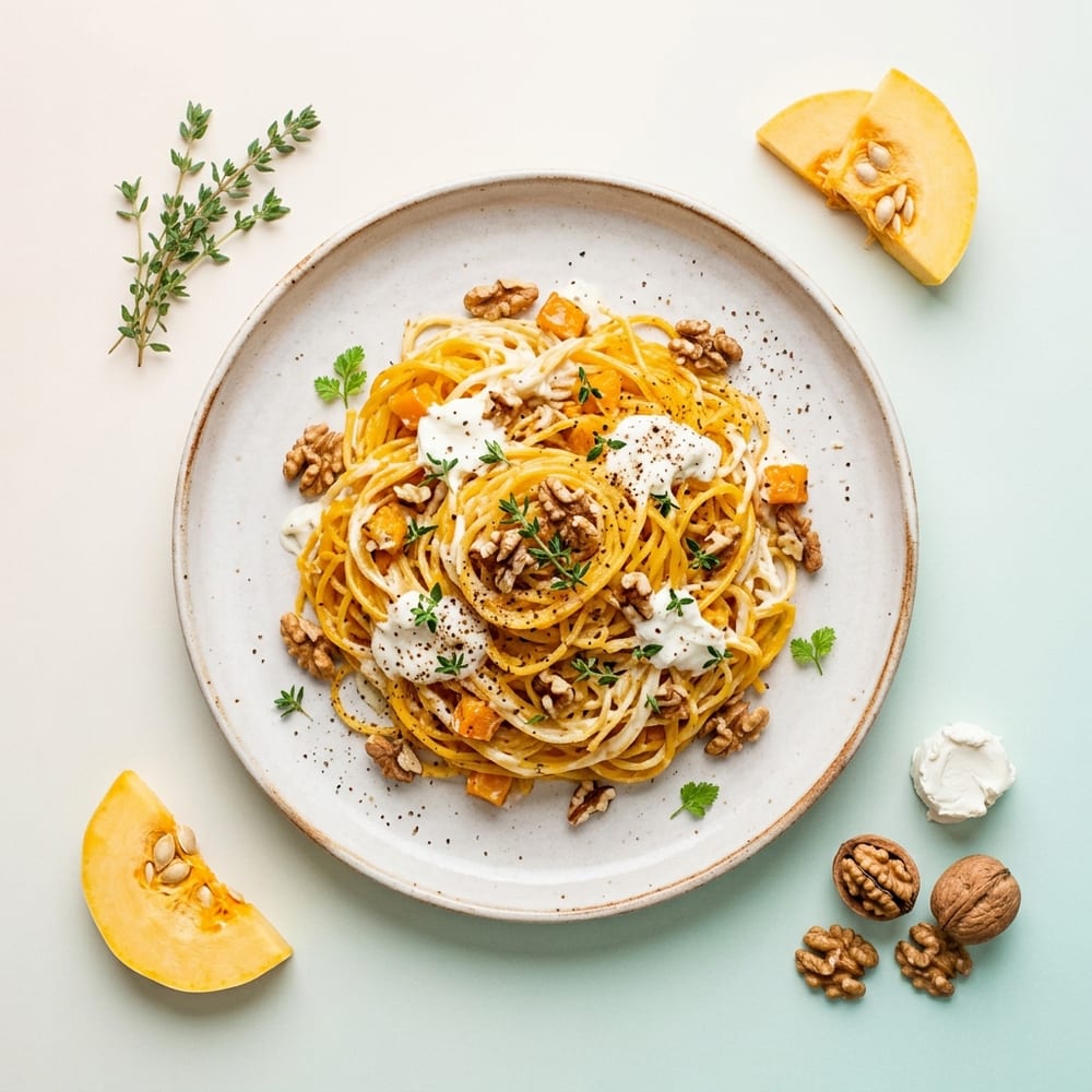 Courge spaghetti à la crème de chèvre frais et noix