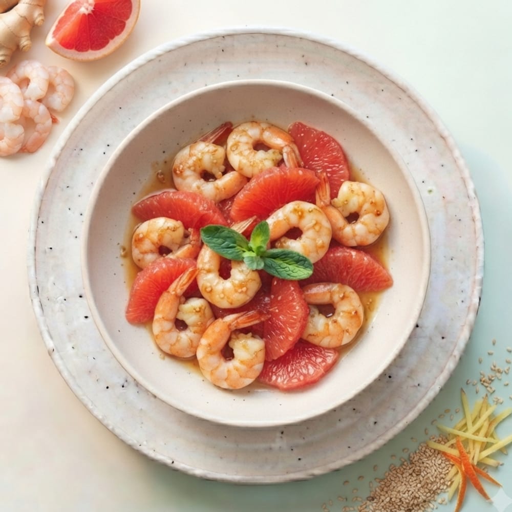 Crevettes sautées minute au gingembre et pamplemousse