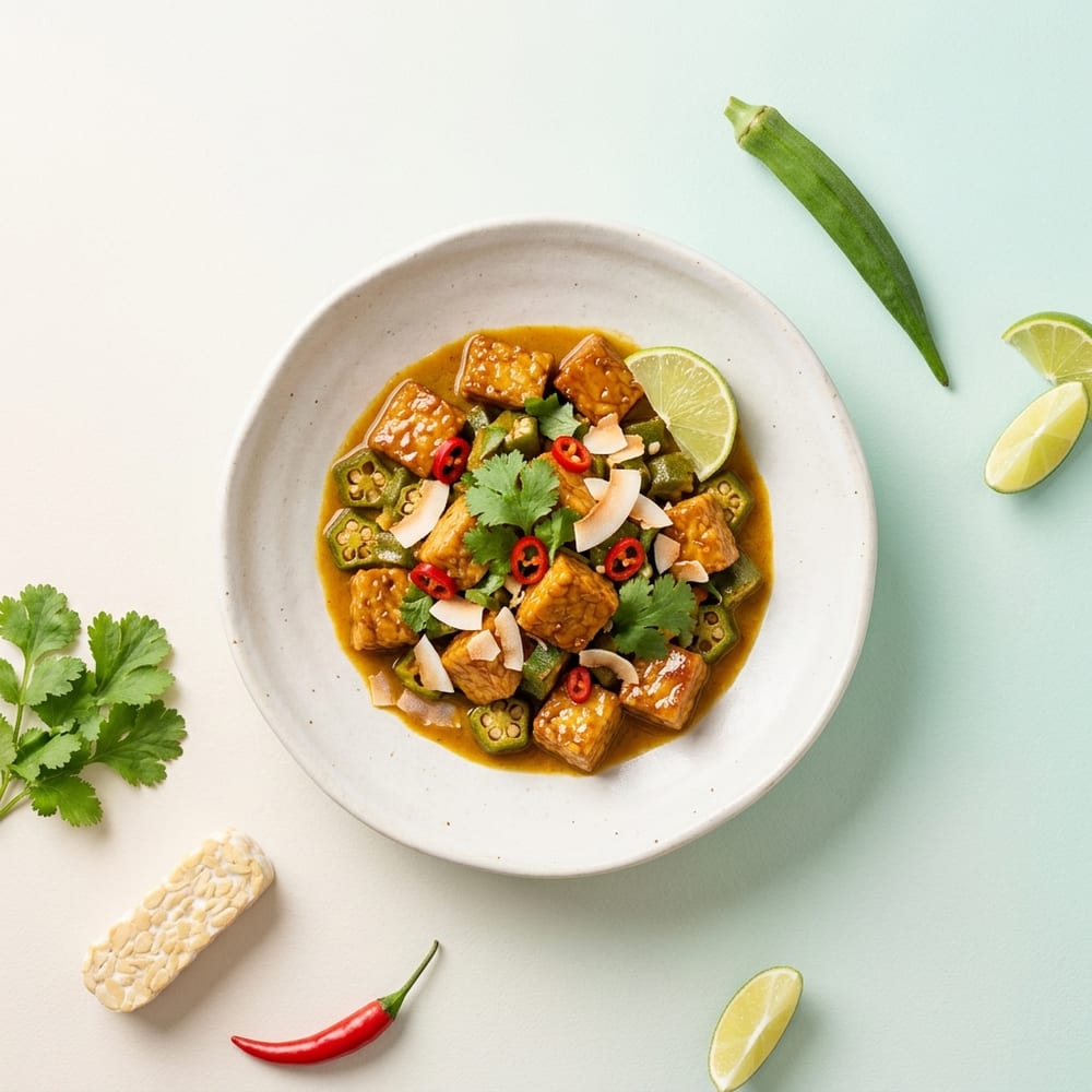 Curry de tempeh indonésien au gombo et lait de coco