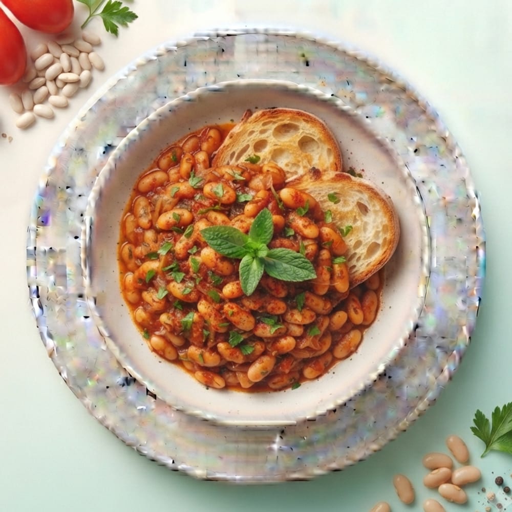 Haricots blancs mijotés à la tomate sur toast