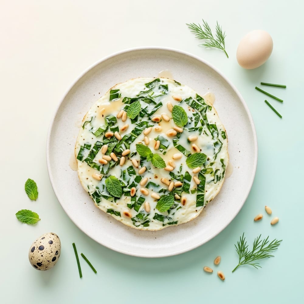 Omelette blanche aux blettes, menthe et pignons