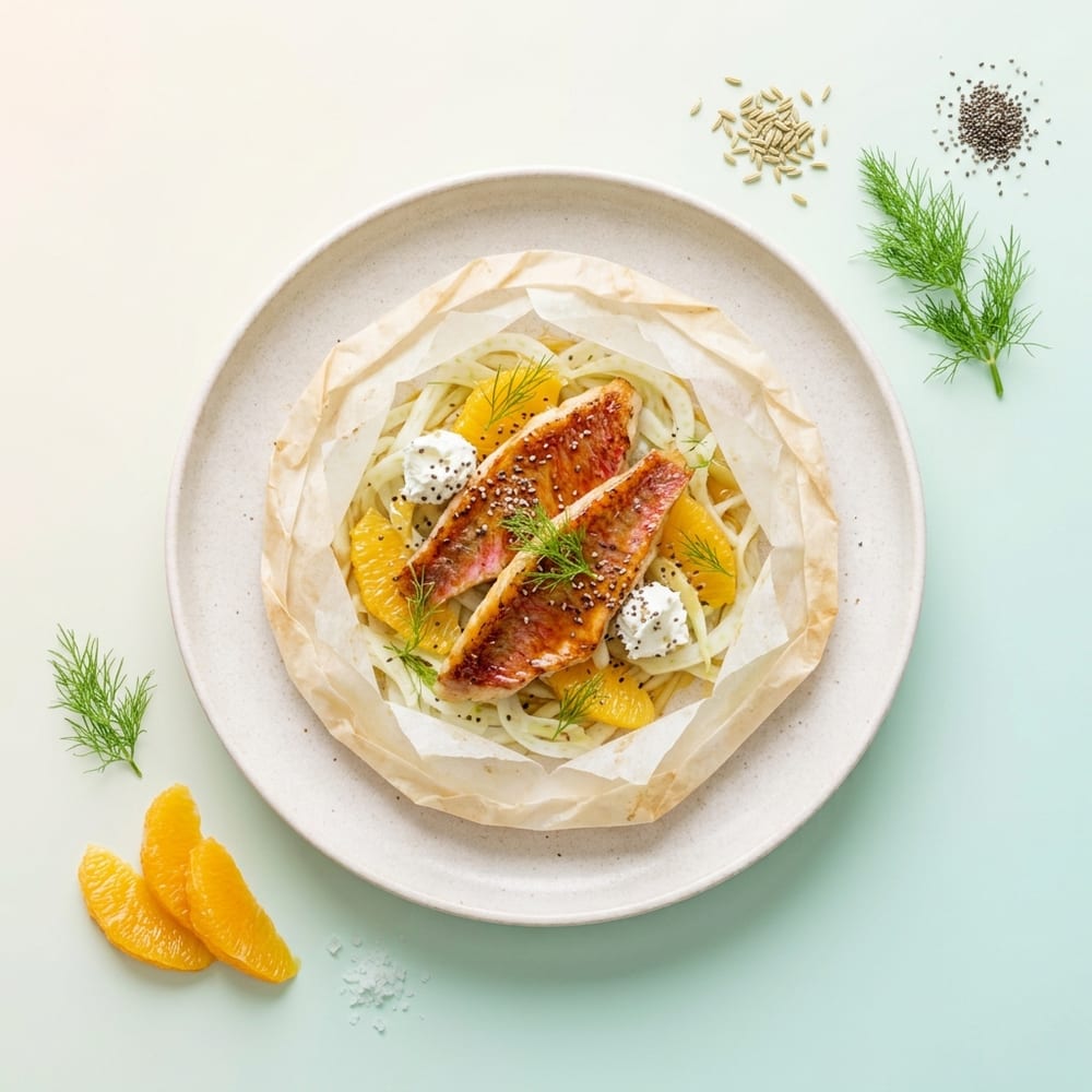 Papillote de rouget au fenouil et suprêmes d'orange