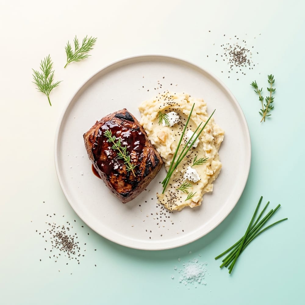 Pavé d'autruche grillé et écrasé de céleri-rave