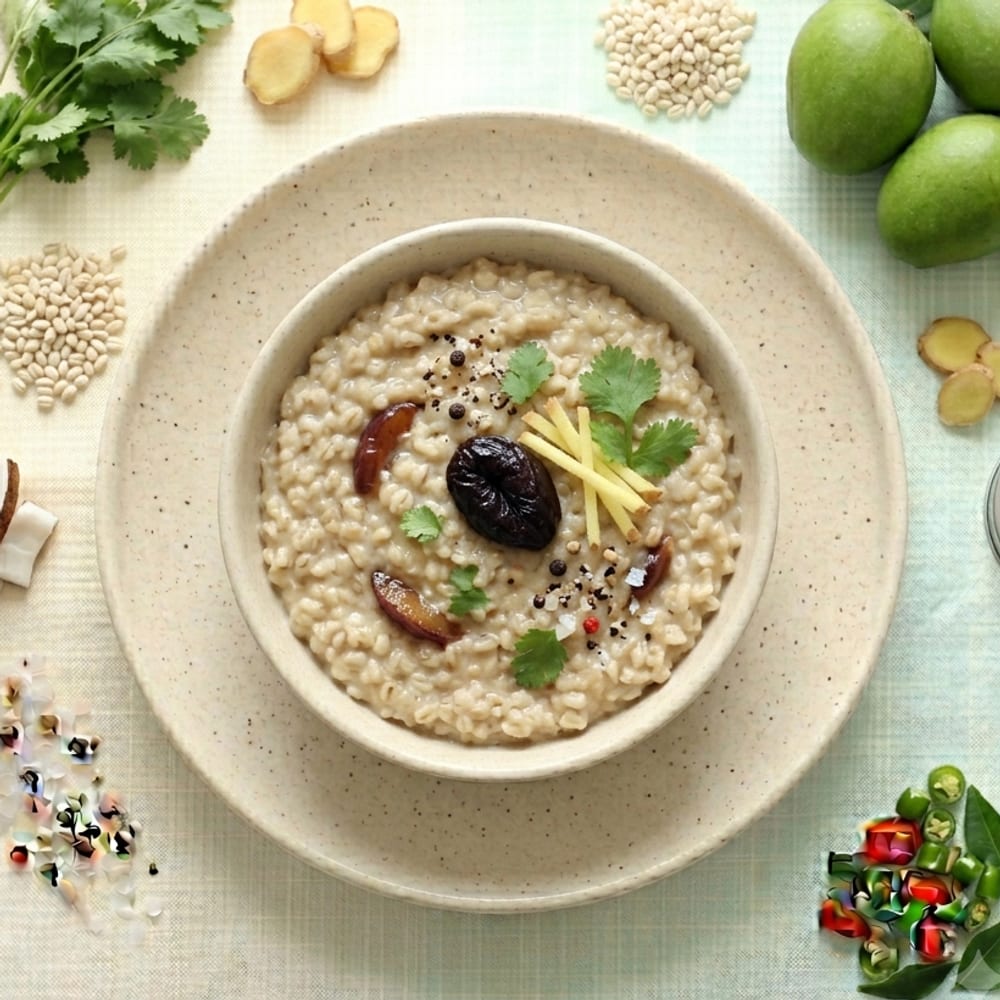 Porridge d'orge au lait de chèvre et pruneaux