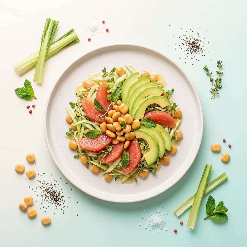 Salade croquante de lupin, avocat et pamplemousse