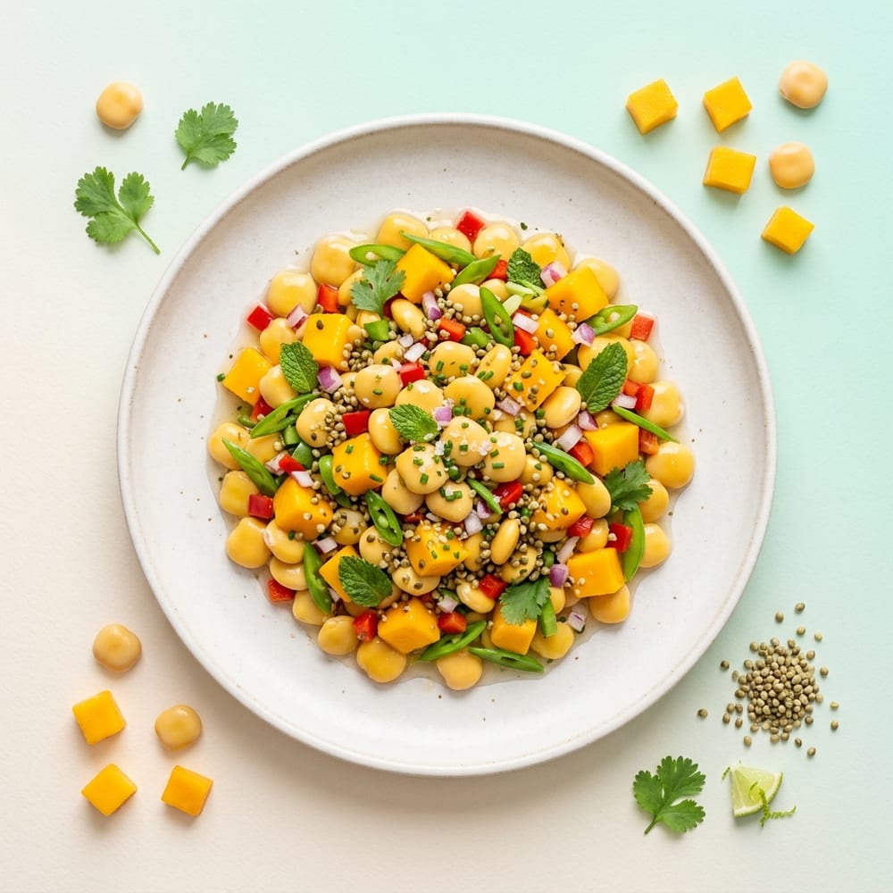 Salade croquante de lupin, mangue et graines de chanvre
