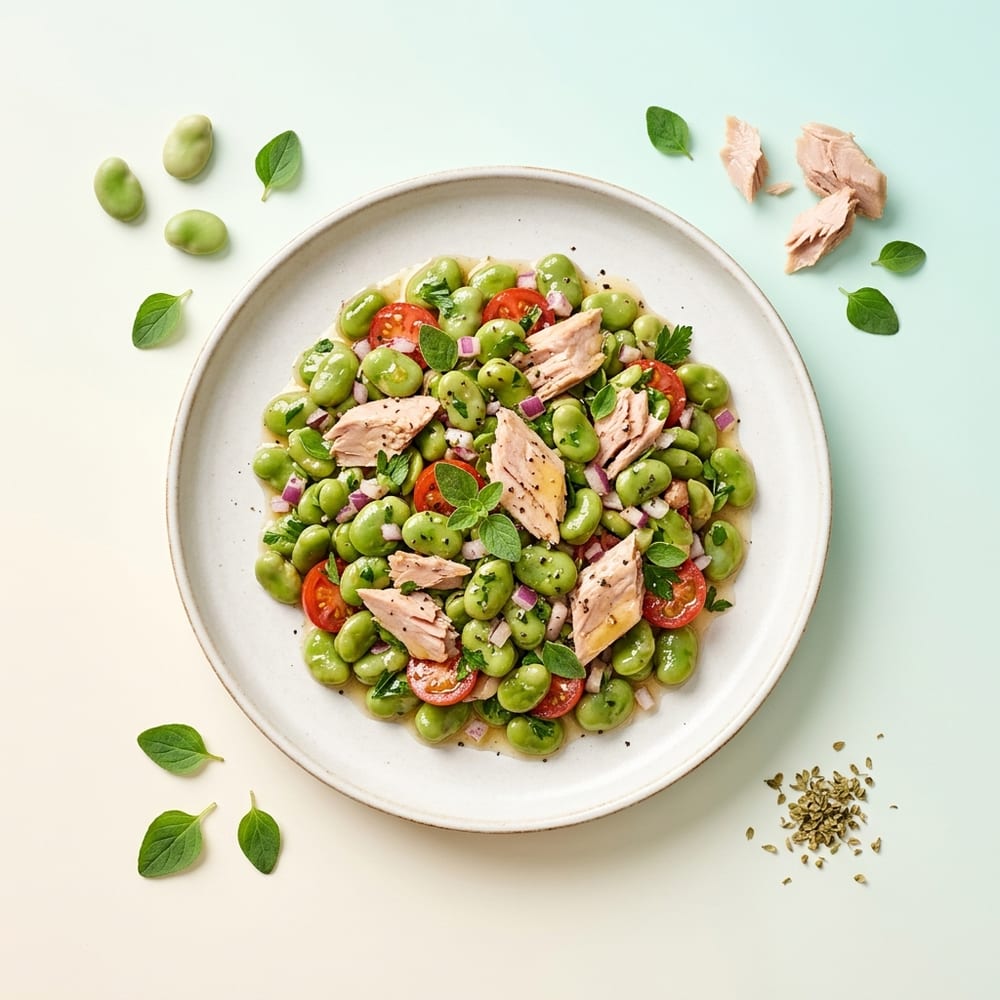Salade de fèves au thon germon et origan