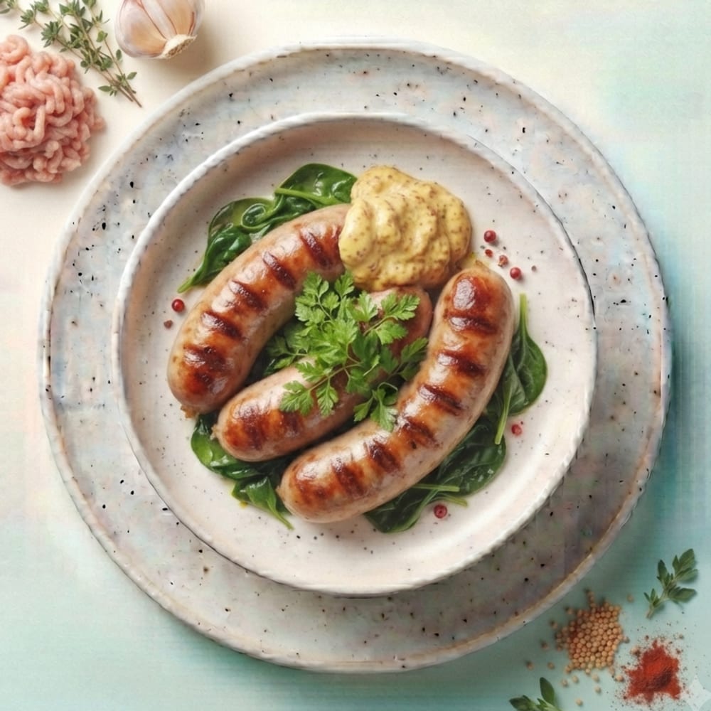 Saucisse de volaille grillée et moutarde douce