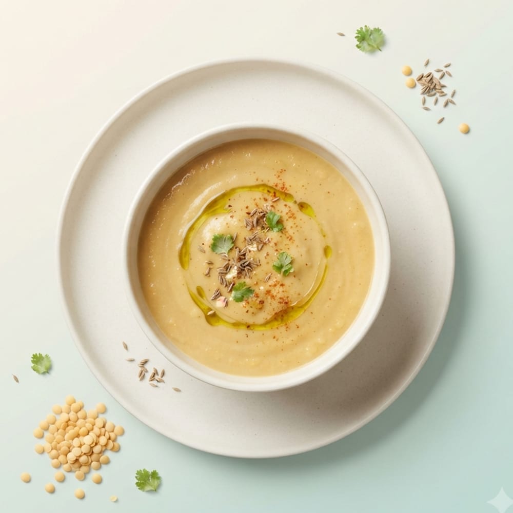 Soupe crémeuse de lentilles blondes au cumin