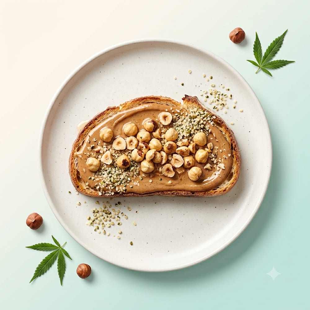 Tartine au beurre de noisette et graines de chanvre