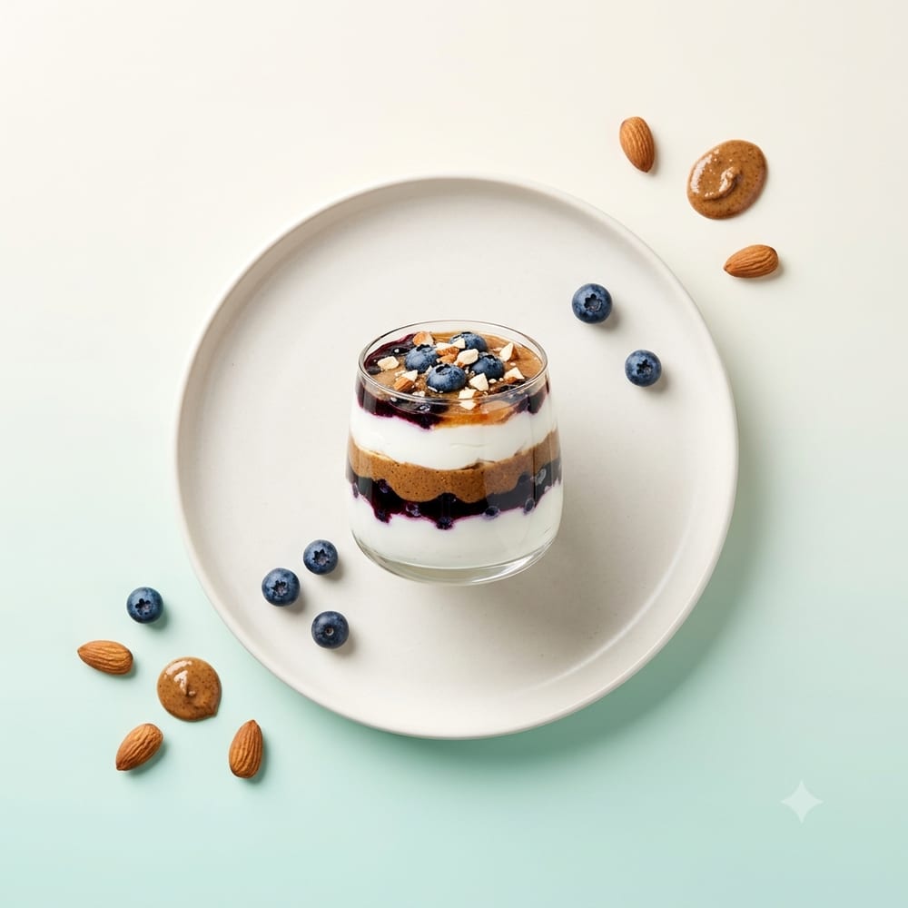 Verrine de skyr au beurre d'amande et myrtilles